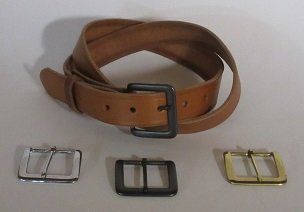 Mens Belt with Square Buckle, Blsck, Silver and Brass